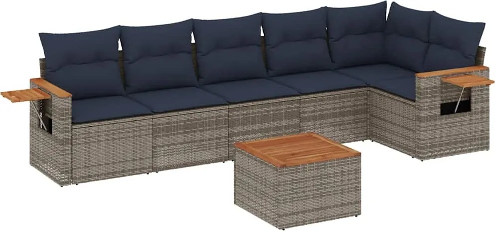 vidaXL 7 részes szürke polyrattan kerti ülőgarnitúra párnákkal