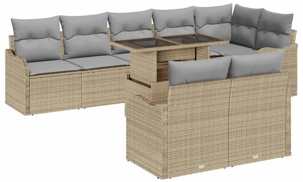 vidaXL Kerti Kanapé Szett párnával párnával 9 pcs Bézs Poly Rattan