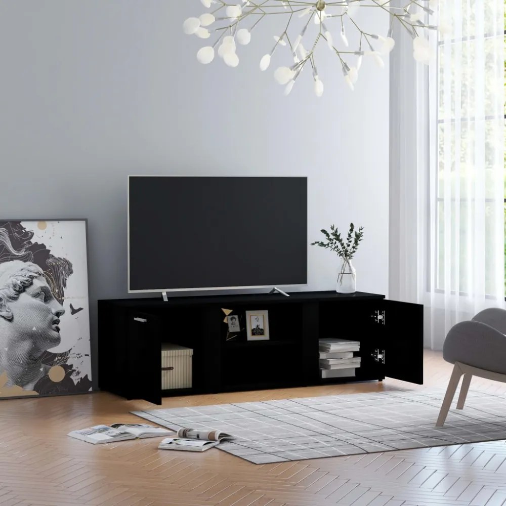 fekete szerelt fa TV-szekrény 120 x 34 x 37 cm