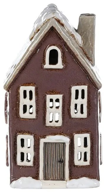 Karácsonyi dekoráció Téli ház kéménnyel, kerámia,sötét lila