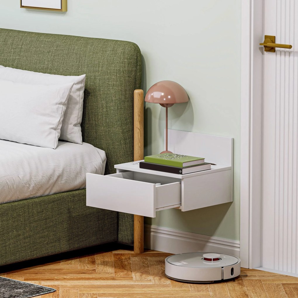 HOMCOM 2 db F Floating Éjjeliszekrény Hálószobához Fiókkal, 43x36.5x30.5 cm, Fehér | Aosom