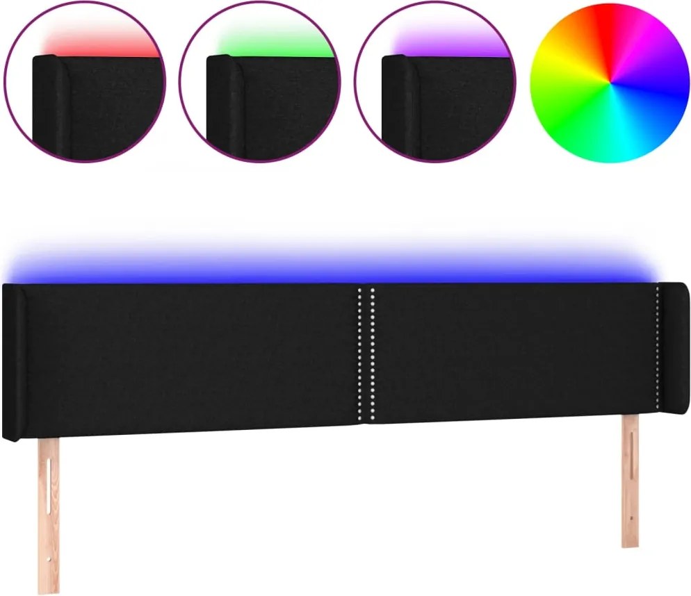 vidaXL fekete szövet LED-es fejtámla 203 x 16 x 78/88 cm