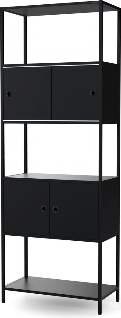 Iratrendező polc zárható szekrénnyel, irodai, nyitott polcok, fém fekete, 800x2200x400 mm: ARIEL