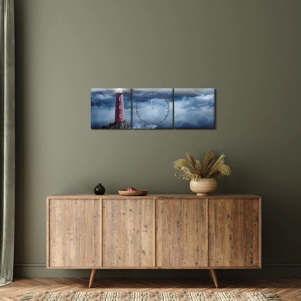 Kép - Világítótorony egy sziklán (órával) (90x30 cm)