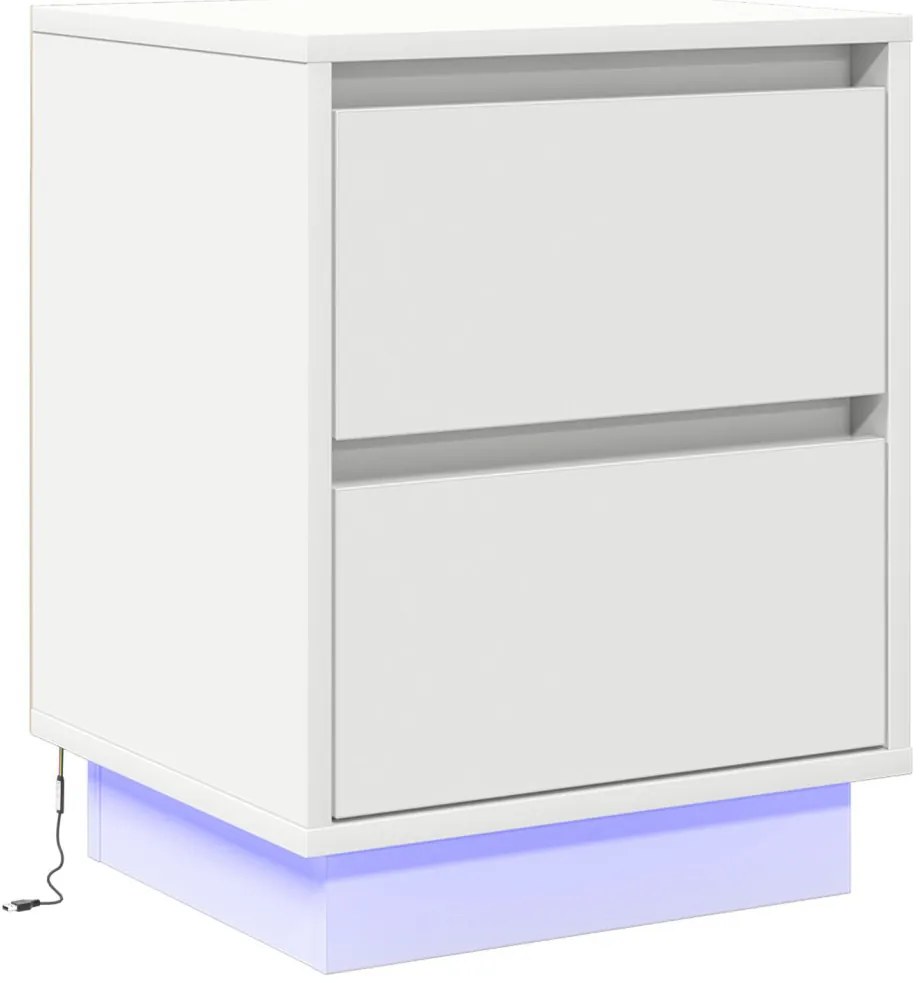 Éjjeli Szekrények LED Fényekkel 2 db Fehér 39x34,5x50 cm