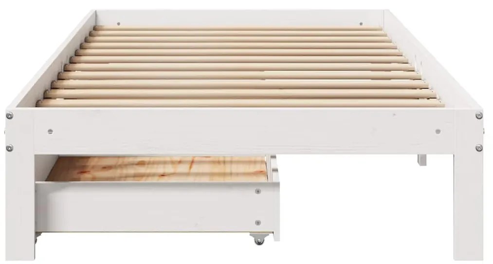vidaXL fehér tömör fenyőfa ágykeret fiókokkal 90 x 190 cm