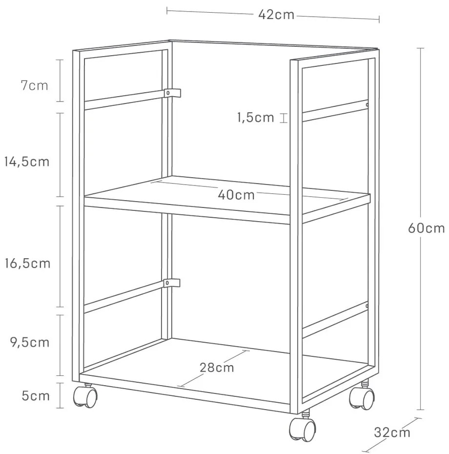 Fehér fém gurulós polcos állvány 42x60 cm Tower – YAMAZAKI