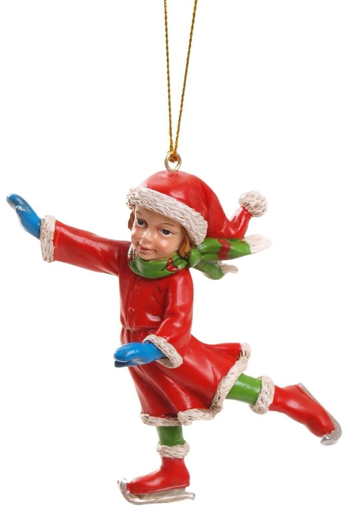 Piros felfüggeszthető karácsonyi korcsolyázó 8cm