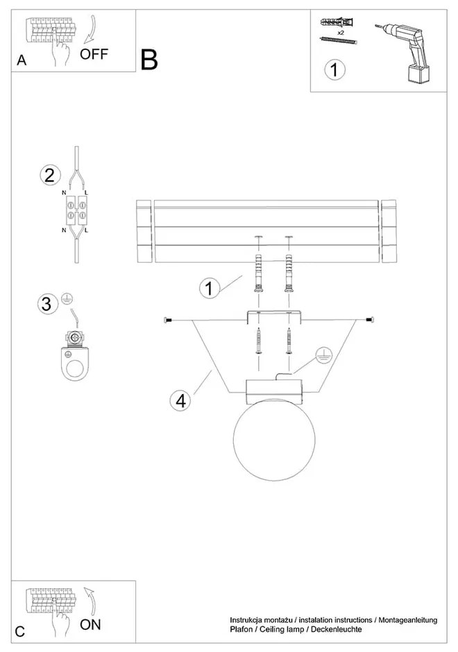 Fekete mennyezeti lámpa üveg búrával ø 12 cm Umerta – Nice Lamps