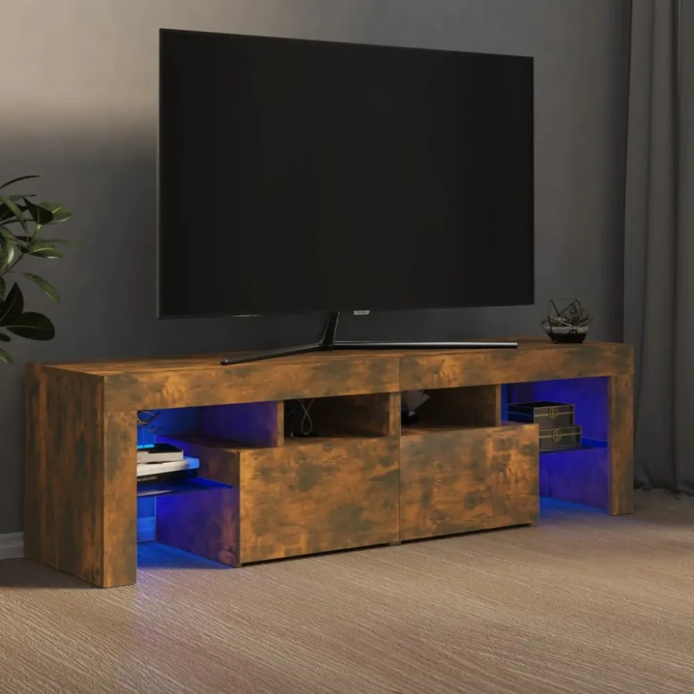 füstös tölgy színű TV-szekrény LED-lámpákkal 140 x 36,5 x 40 cm