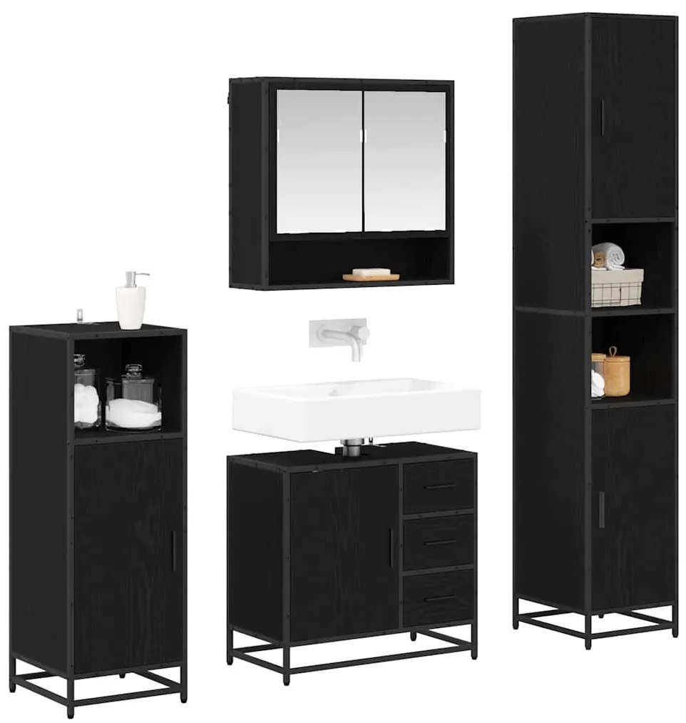 Fürdőszoba bútor szett 4 pcs Musta tammi 35 x 37.5 x 188.5 cm