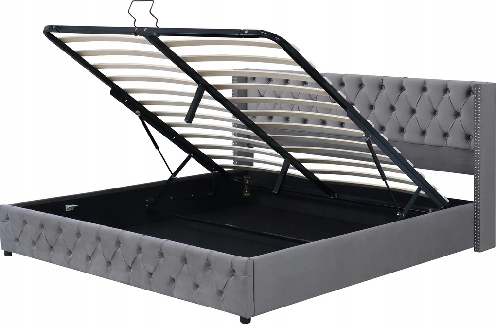 Franciaágy, kárpitozott, hidraulikus, 140x1900cm szürke