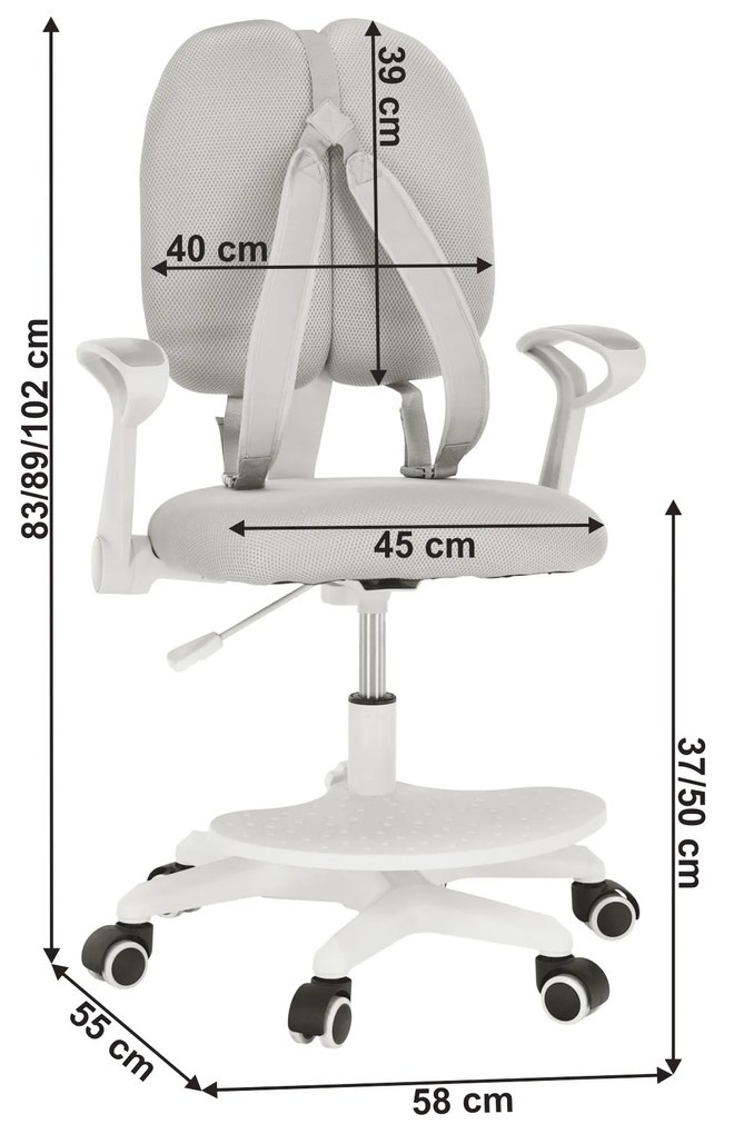 Növekvő szék alappal és pántokkal, szürke/fehér, ANAIS