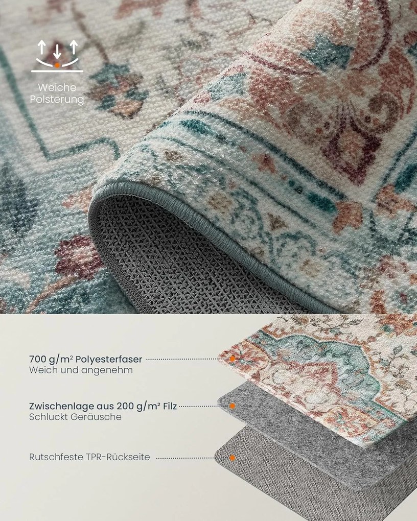 Vintage stílusú, gépben mosható szőnyeg 120 x 170, aqua blue