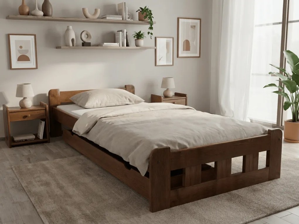 Naomi magasított ágy 90x200 cm, tölgyfa Ágyrács: Léces ágyrács, Matrac: Coco Maxi 20 cm matrac