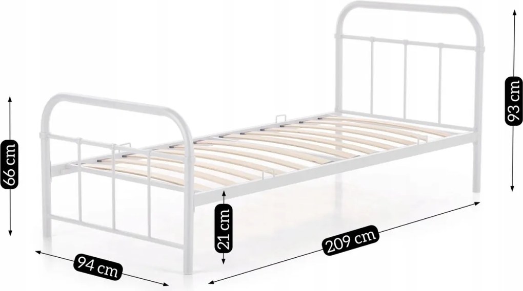 Fém ágy 90x200 cm méretben, fehér színben PABLO