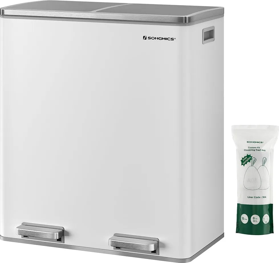 Szelektív szemeteskuka 2x30L, fehér