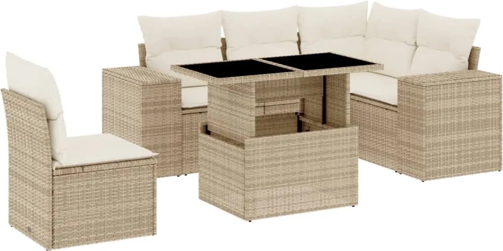 vidaXL 6 részes bézs polyrattan kerti ülőgarnitúra párnával