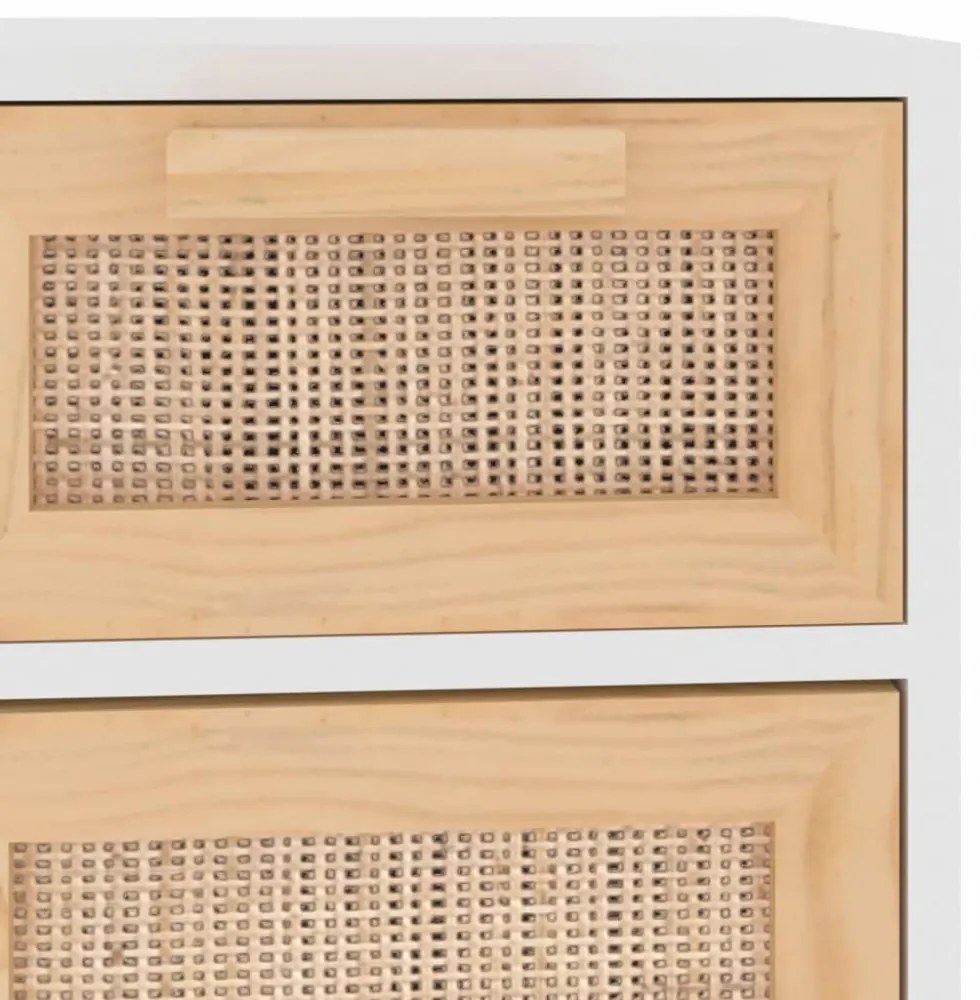 fehér tömör fenyő/természetes rattan tálalószekrény 60x30x75 cm