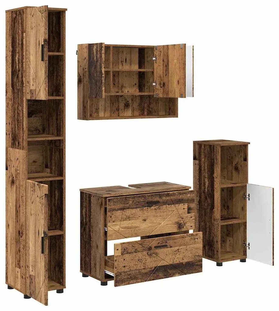 Fürdőszoba bútor szett 4 pcs Régi fa 30 x 35 x 192 cm Faanyag