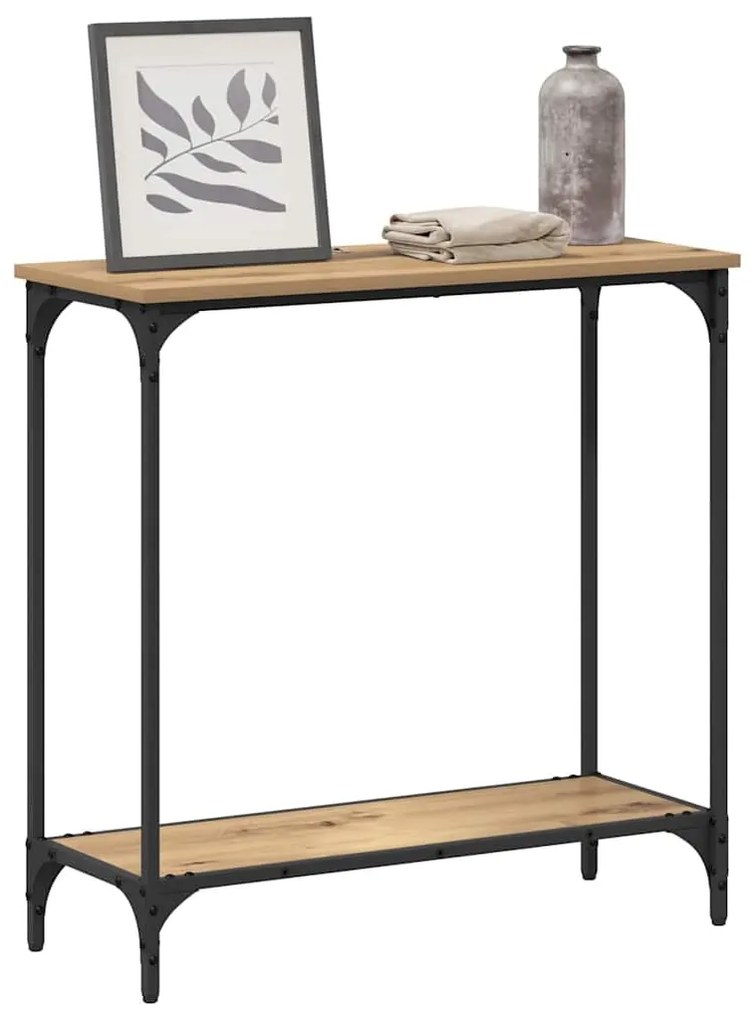 Konzolasztal polcokkal kézműves tölgy 75 x 30.5 x 75 cm Faanyag