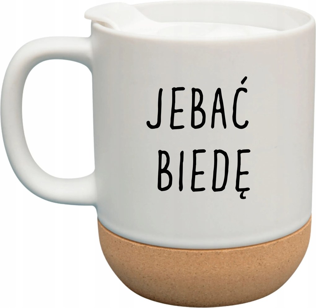 Fehér Bögre Fedéllel És Parafa Aljjal Ajándék J**** Szegénység