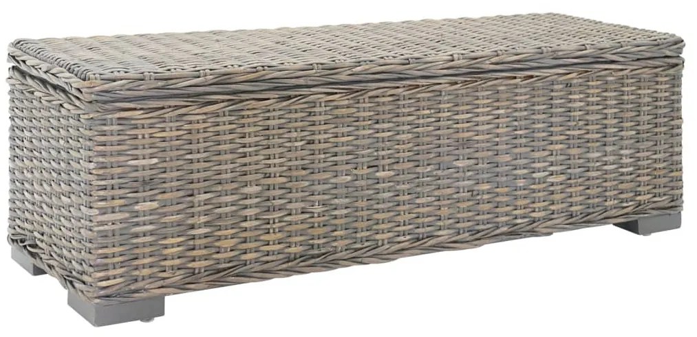 szürke natúr kubu rattan és tömör mahagóni fa tárolódoboz 110 cm