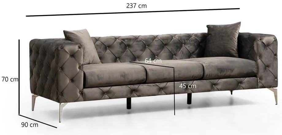 Sötétszürke bársony kanapé 237 cm Como – Balcab Home