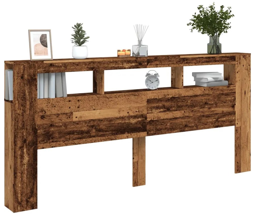 antik fa színű szerelt fa LED-es fejtámla 220x18,5x103,5 cm