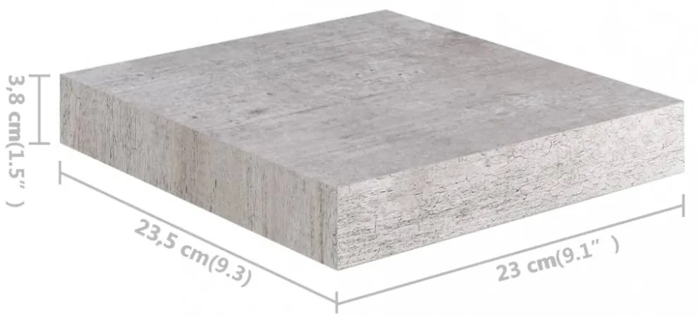 4 db betonszürke MDF lebegő fali polc 23 x 23,5 x 3,8 cm