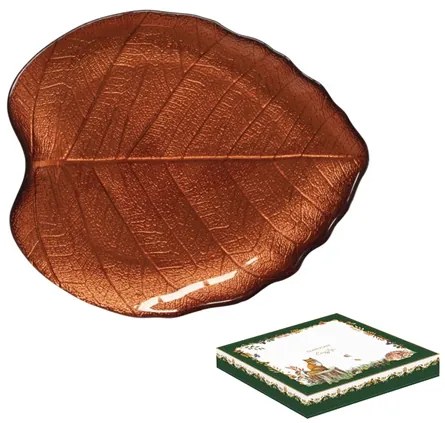 Hársfalevél őszi üveg tányér 23x20 cm díszdobozban Forest Dream