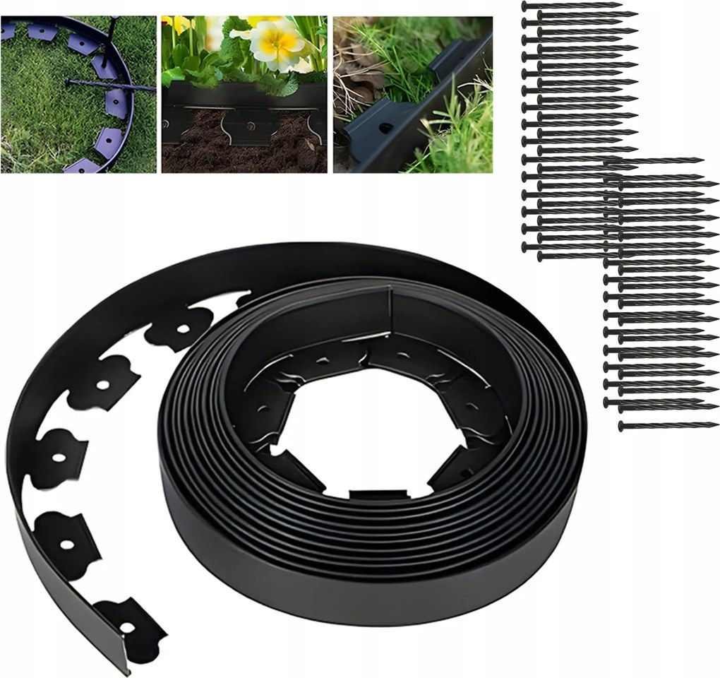 20m Kerti gyepszegély műanyag fekete 5cm