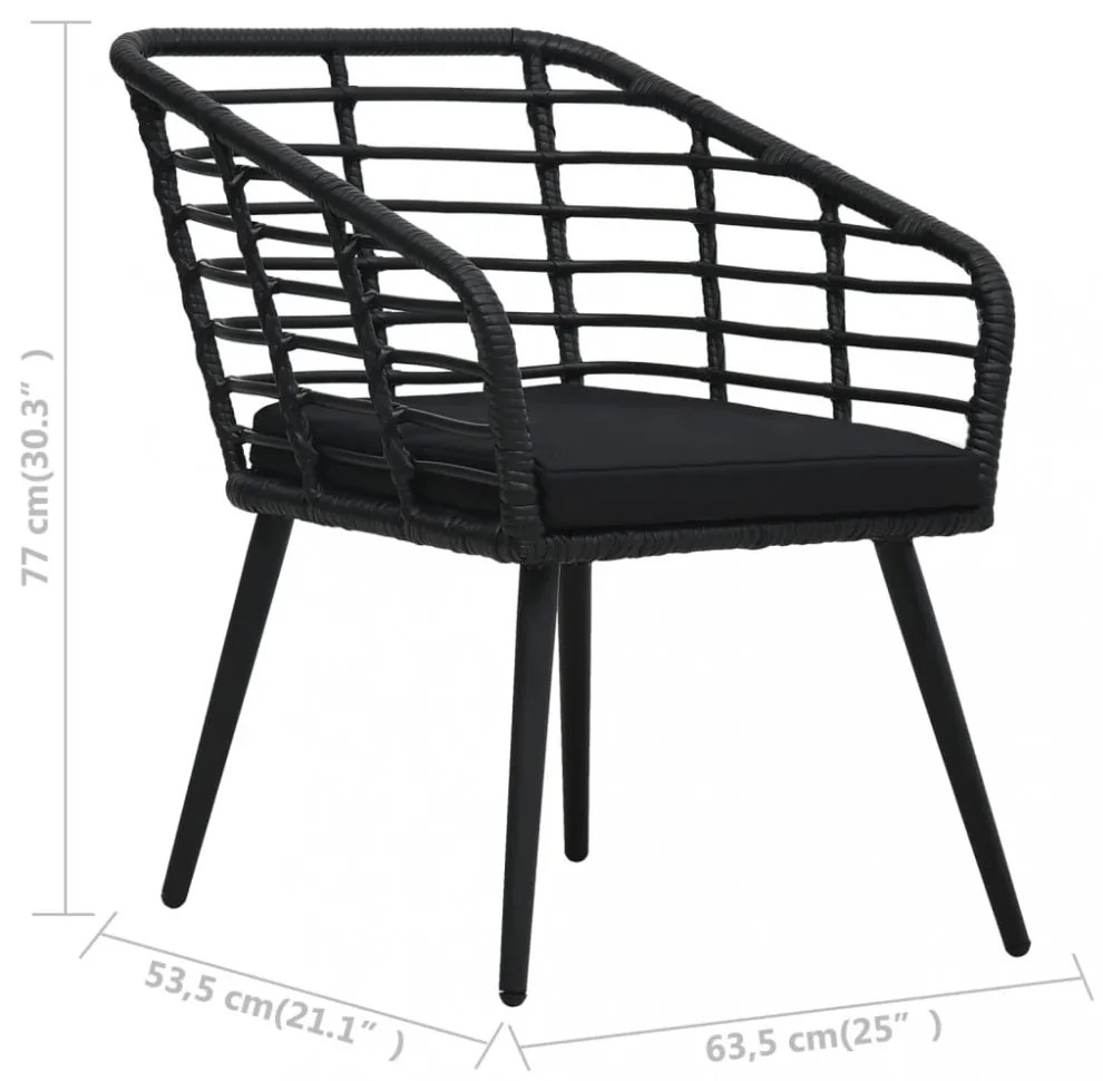 3-darabos fekete polyrattan bisztrószett