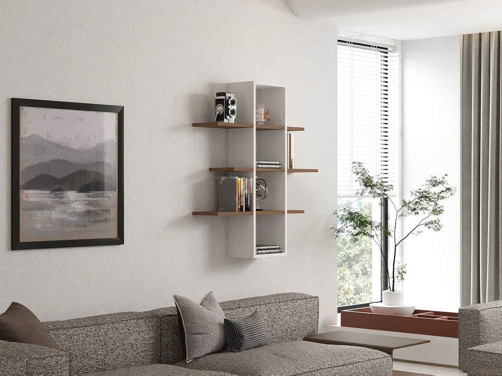 Fali polc Ardo - Walnut, White