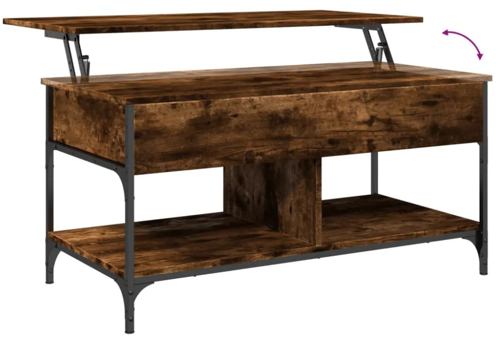 füstös tölgy szerelt fa és fém dohányzóasztal 100 x 50 x 50 cm