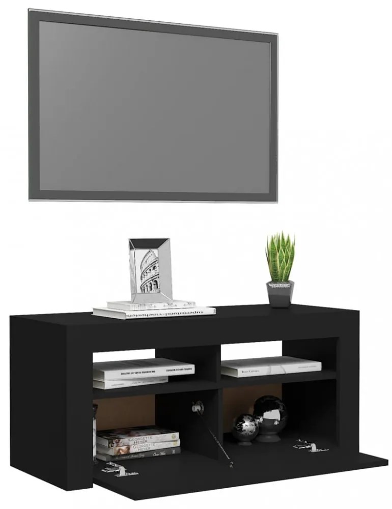 fekete TV-szekrény LED-világítással 90x35x40 cm