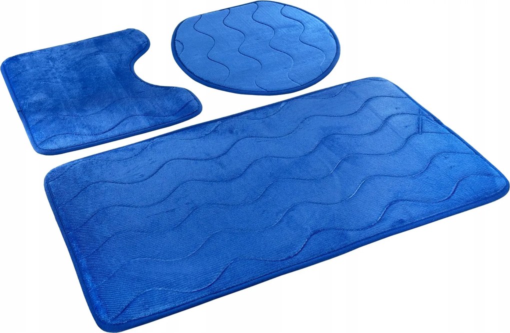 Fürdőszobaszőnyegek Sumba Kék Kobalt Hullámok Csúszásgátló Szett 3 részes