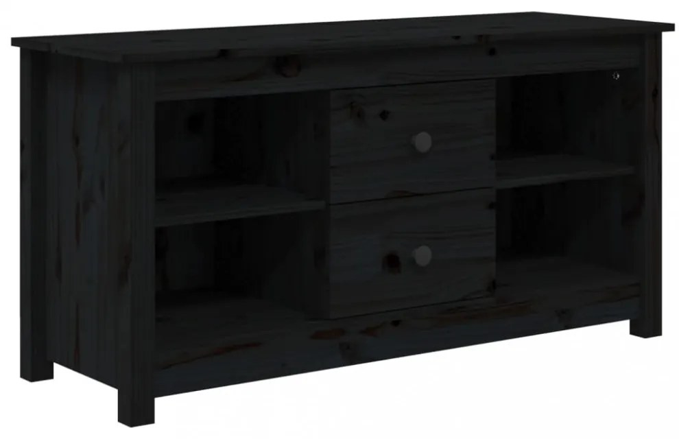 fekete tömör fenyőfa TV-szekrény 103 x 36,5 x 52 cm