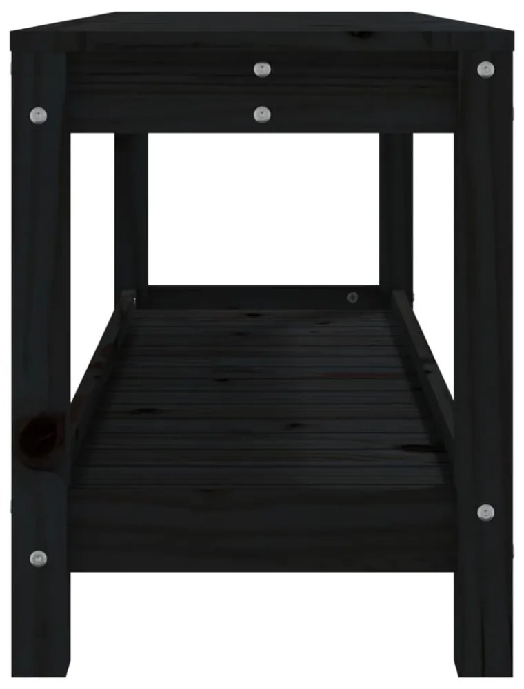 fekete tömör fenyőfa kerti pad 108x35x45 cm