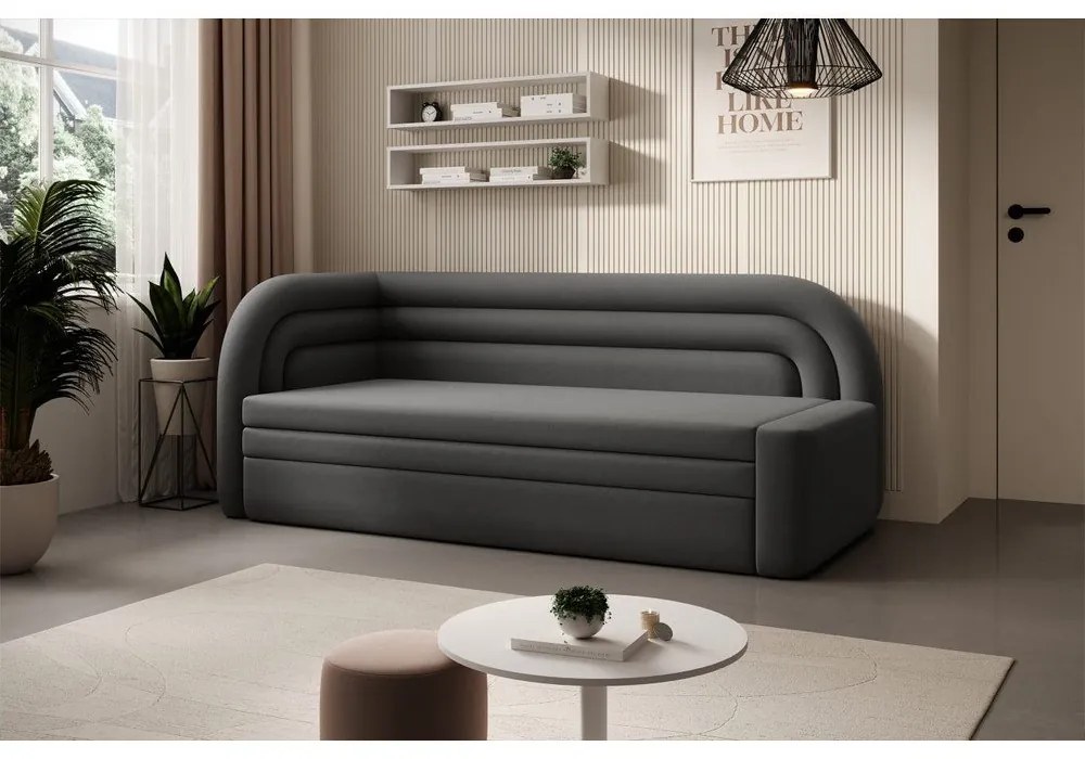 Szürkésbarna bársony kinyitható-tárolóhelyes kanapé jobb oldali 223 cm Fabillo – ELTAP