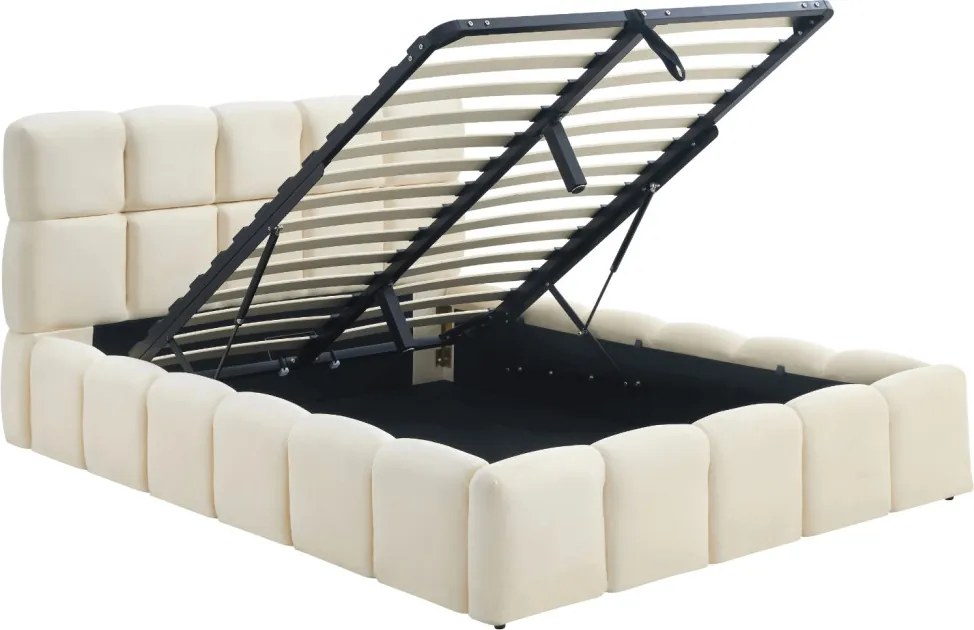 Ágy 140x200 cm méretben, ágyneműtartóval, krém színben, velúr kárpittal MURCJA