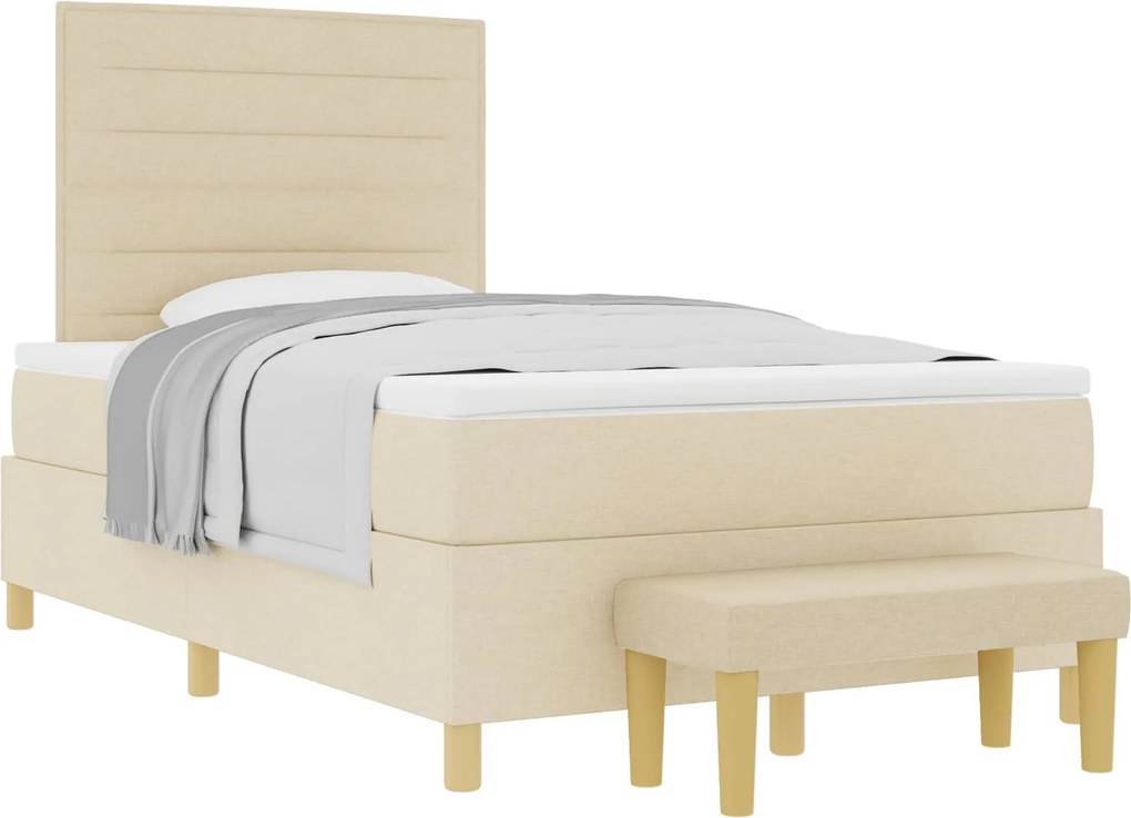 vidaXL Boxrugós ágy matracmal fejtámlával Krém 120 x 200 cm szövet