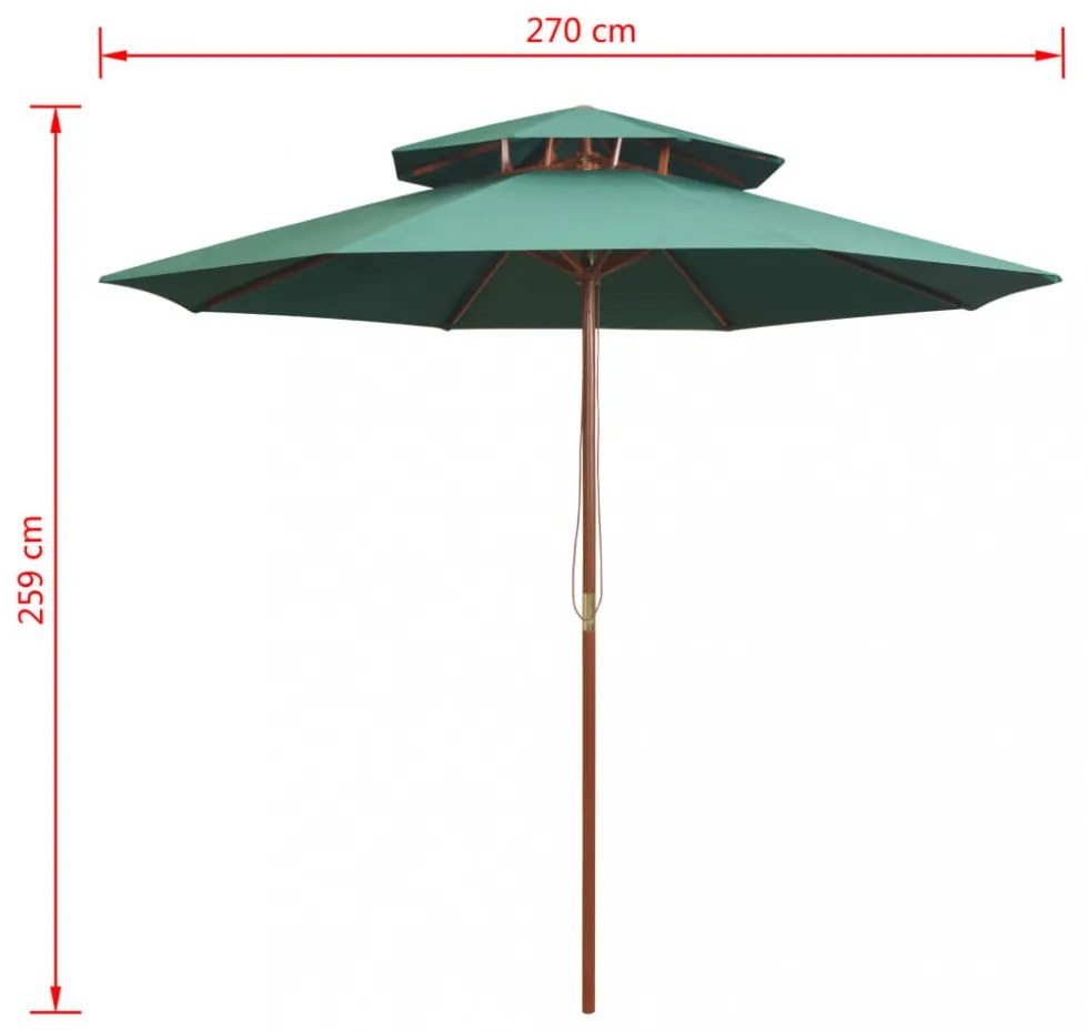 zöld dupla tetős napernyő fa rúddal 270 x 270 cm