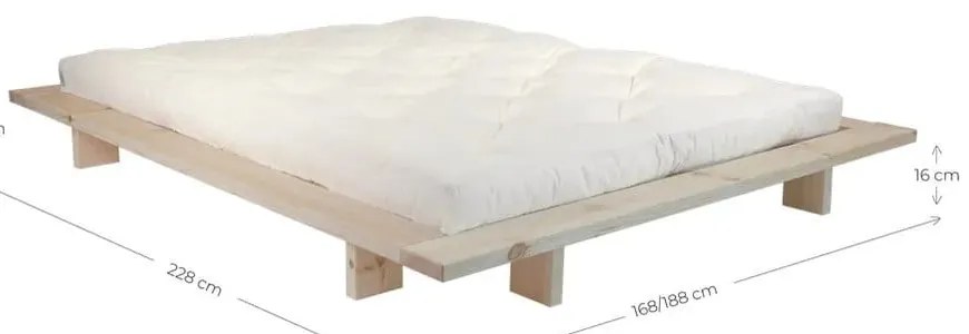Natúr színű borovi fenyő franciaágy ágyráccsal 160x200 cm Japan – Karup Design
