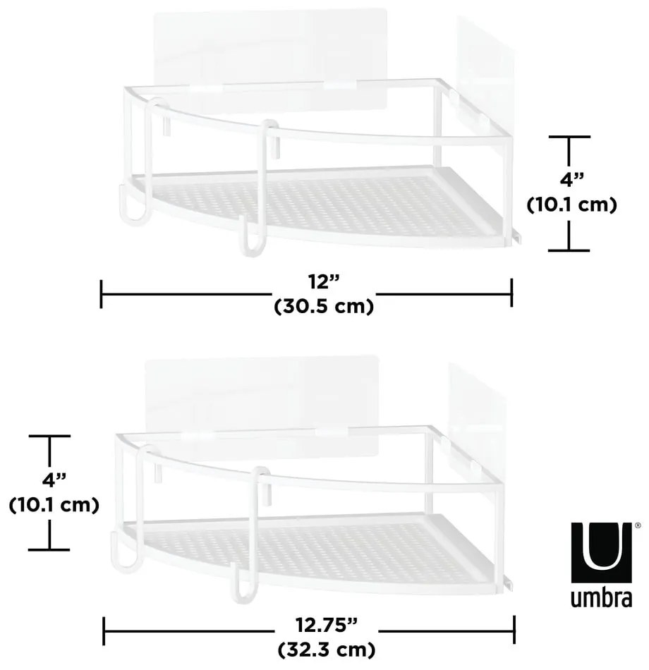Fehér öntapadós acél fürdőszobai sarokpolc szett 2 db-os Cubiko – Umbra