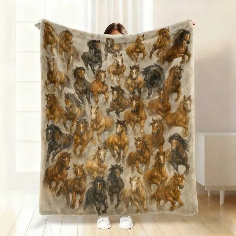 Színes takaró Ló Lovak Kollázs Boho Art puha meleg ajándék 150x200 cm