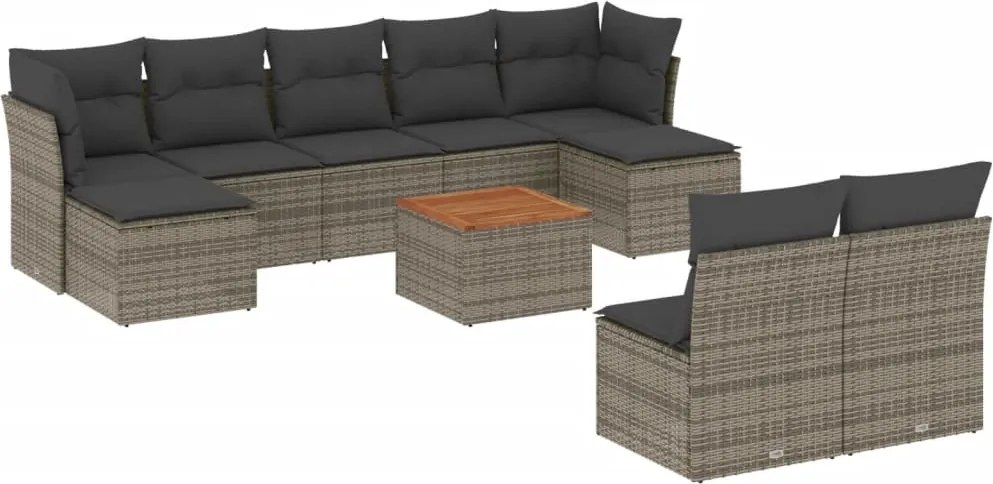vidaXL 10 részes szürke polyrattan kerti ülőgarnitúra párnákkal