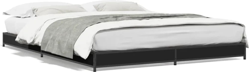 vidaXL fekete szerelt fa és fém ágykeret 135 x 190 cm
