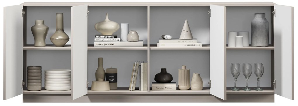 Lorini négyajtós komód 200 cm - kasmír / fekete T-bar fogantyúk