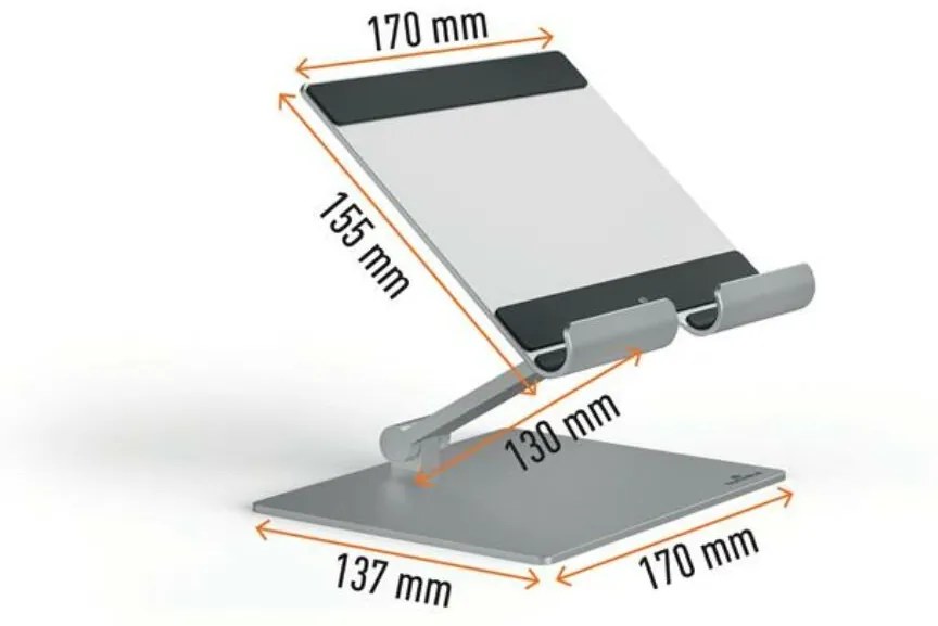 Tablet tartó állvány, asztali, DURABLE RISE, ezüst (D894023)